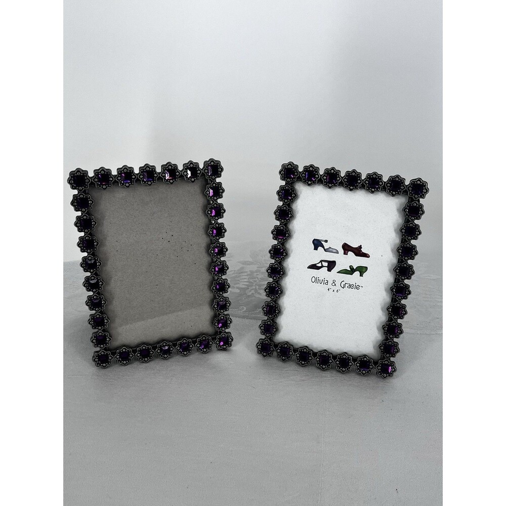 Olivia & Gracie Purple Rhinestone Jeweled Photo Frames 4x6 Set of 2 Y2K Glam